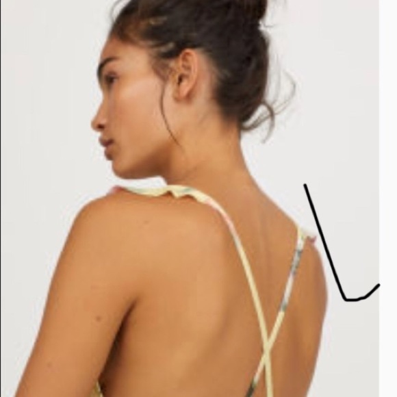 H & M Yellow Floral Deep V Neck With Ruffle Trim One Piece Swimsuit Women's 10 - Picture 3 of 12